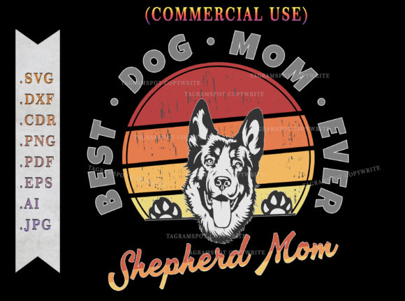 German Shepherd Mom Retro Sunset Graphics & Print Templates